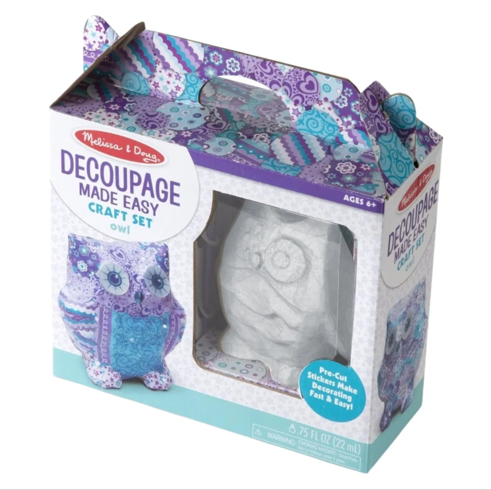 Melissa & Doug Decoupage Made Easy Craft Set Owl 30306 Kids DIY Art Kit New